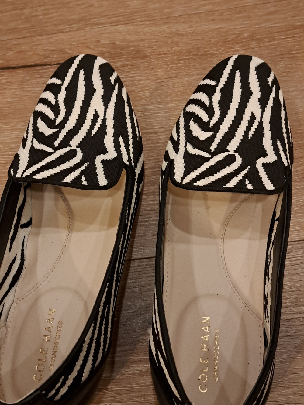 Cole Haan Black and White Zebra-Pattern Slip-On Loafers